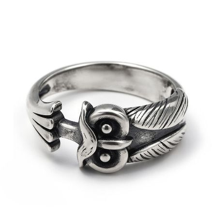 Bortwide "Ancient Wisdom" Night Owl Sterling Silver Men's Ring