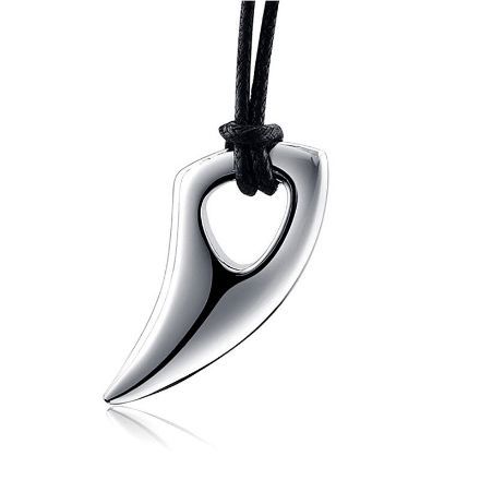 Bortwide Shark Tooth Pendant Titanium Steel Men's Necklace (Wax Rope)