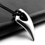 Bortwide Shark Tooth Pendant Titanium Steel Men's Necklace (Wax Rope)