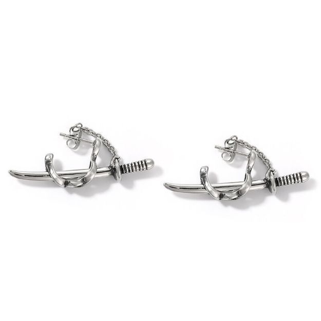 Bortwide Punk Style Sword Men's Titanium Steel Chain Earrings