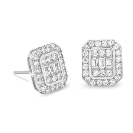 Bortwide Punk Hip-Hop Square Sterling Silver Men's Stud Earrings