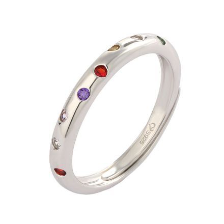 Bortwide Multicolor Round Cut Sterling Silver Adjustable Women's Band