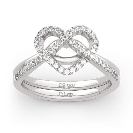 Bortwide "Now&Forever" Twist Heart Sterling Silver Ring Set