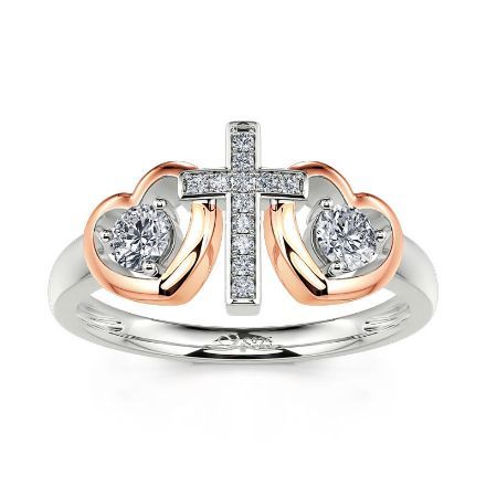 Bortwide Heart & Cross Faith Round Cut Sterling Silver Ring