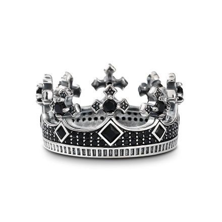 Bortwide "Be My Queen" Black Crown Sterling Silver Women's Band