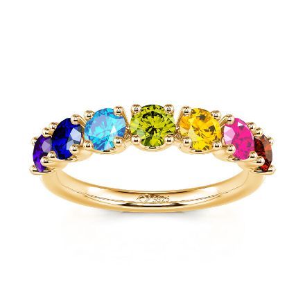 Bortwide Multi-Stone Rainbow Sterling Silver Women's Band