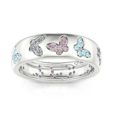 Bortwide "Colorful Sky" Butterfly Inlaid Sterling Silver Women's Band