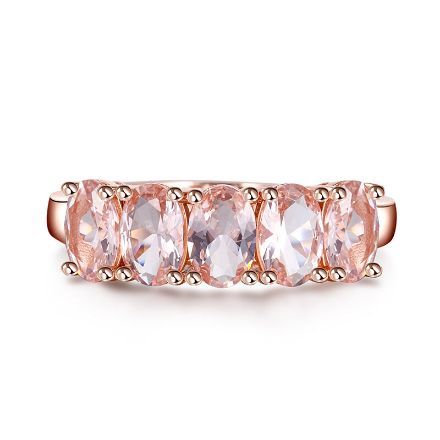 Bortwide Simple Oval Cut Synthetic Morganite Sterling Silver Women's Band