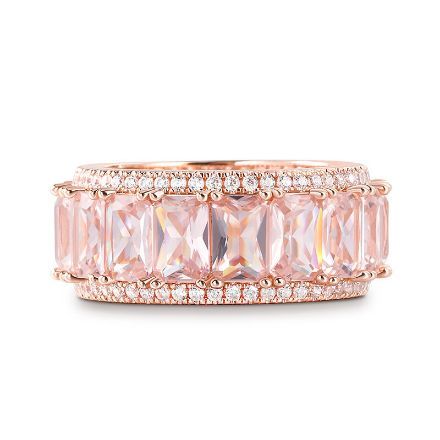 Bortwide Emerald Cut Synthetic Morganite Sterling Silver Women's Band