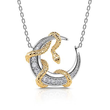 Bortwide "Golden Embrace" Snake & Moon Sterling Silver Necklace