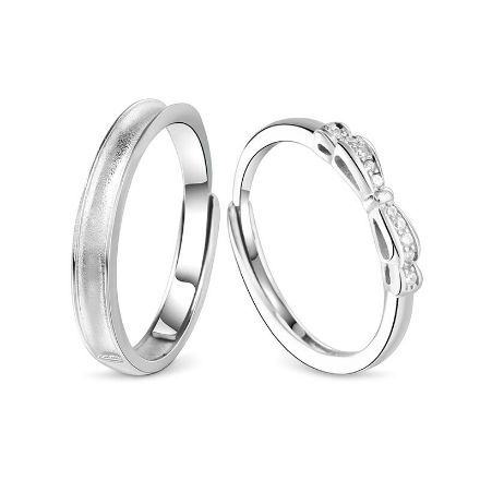 Bortwide Bowknot Matte Sterling Silver Adjustable Couple's Rings