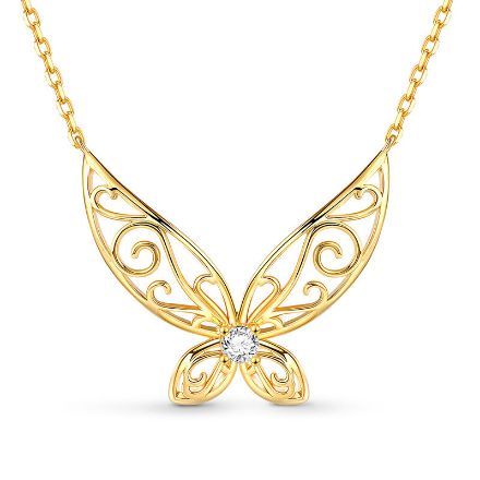 Bortwide Elf Wings Design Round Cut Sterling Silver Necklace