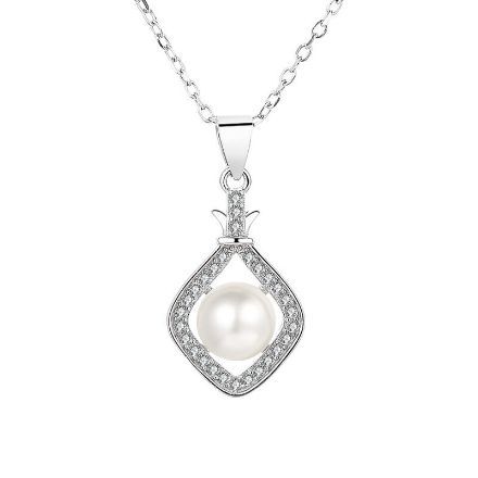 Bortwide Halo White Pearl Sterling Silver Necklace