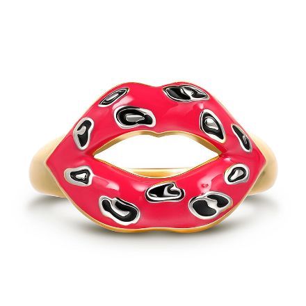 Bortwide "Hotlips" Leopard Print Enamel Sterling Silver Ring