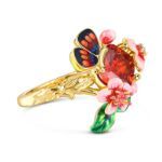 Bortwide "Love Live" Multicolor Enamel Butterfly on Flowers Sterling Silver Ring