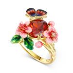 Bortwide "Love Live" Multicolor Enamel Butterfly on Flowers Sterling Silver Ring