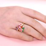 Bortwide "Love Live" Multicolor Enamel Butterfly on Flowers Sterling Silver Ring