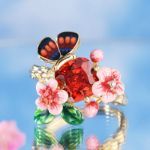 Bortwide "Love Live" Multicolor Enamel Butterfly on Flowers Sterling Silver Ring