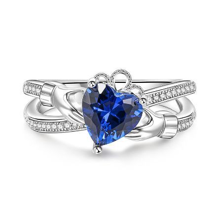 Bortwide Crossover Heart Cut Claddagh Sterling Silver Ring