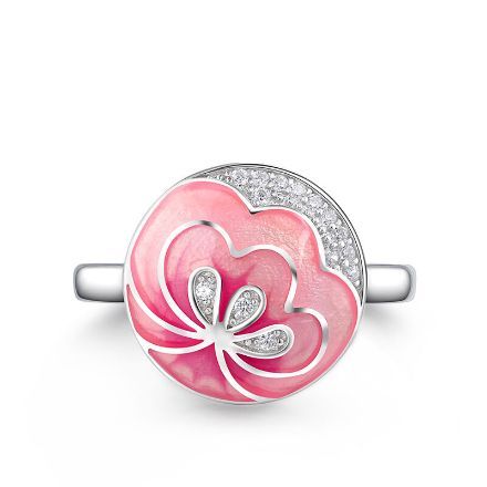 Bortwide "Pink Love" Flower Enamel Sterling Silver Ring