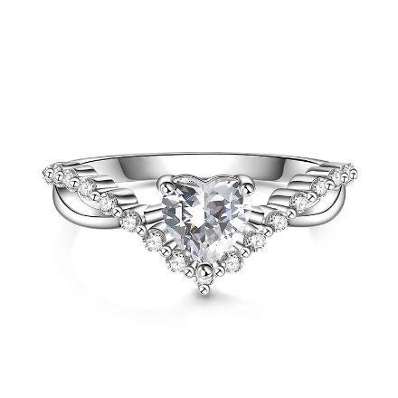 Bortwide Twist Shank Heart Cut Sterling Silver Engagement Ring