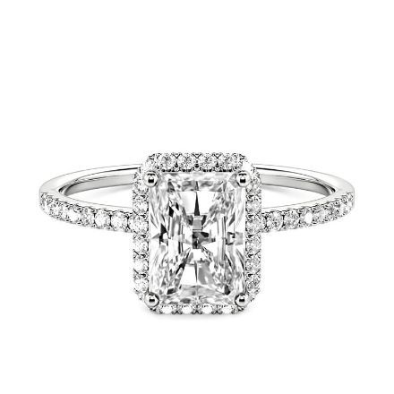 Bortwide Emerald Cut Halo Sterling Silver Engagement Ring