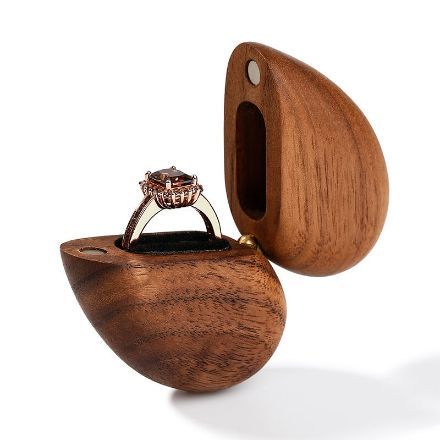 Bortwide Vintage Wooden Heart Shape Magnet Ring Box