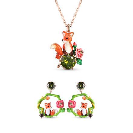 Bortwide "Love-in-Idleness" Fox with Flower Enamel Sterling Silver Jewelry Set