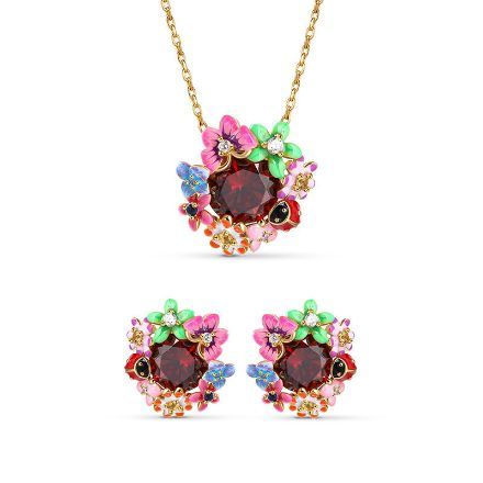 Bortwide Blossoms with Ladybug Enamel Sterling Silver Jewelry Set