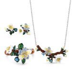 Bortwide "Almond Blossoms" Enamel Sterling Silver Jewelry Set