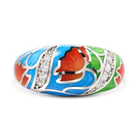 Bortwide "Ideal Love" Flower Enamel Sterling Silver Ring