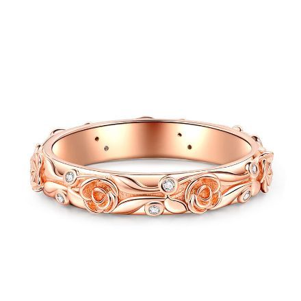 Bortwide Rose and Leaf Carved Unique Sterling Silver Women's Band