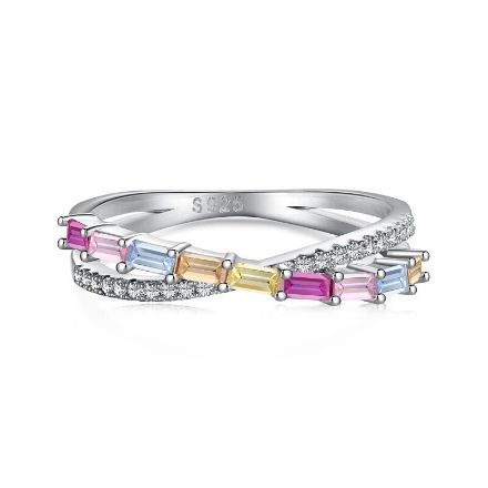 Bortwide "Fantasy Candy" Crossover Emerald Cut Sterling Silver Women's Band