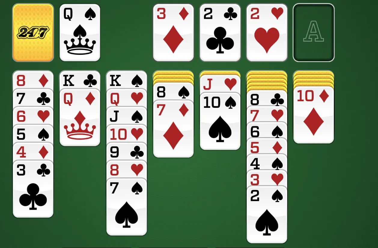 Ilustrasi penyusunan kartu dalam permainan Klondike Solitaire