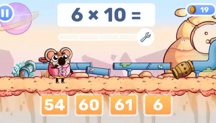 Tampilan layar game matematika online dengan fitur turnamen waktu nyata dan elemen desain yang cerah.