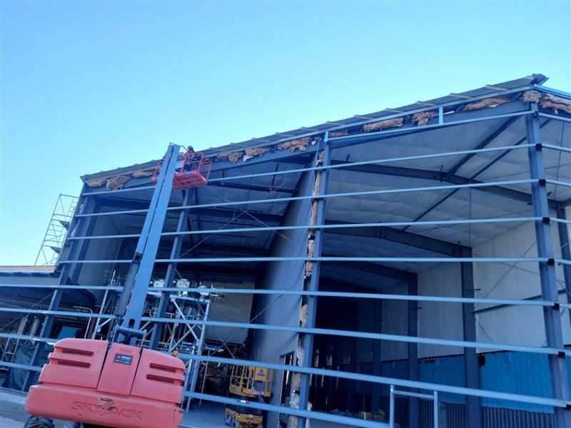 Structural steel frame of the new TWI Foods building going up