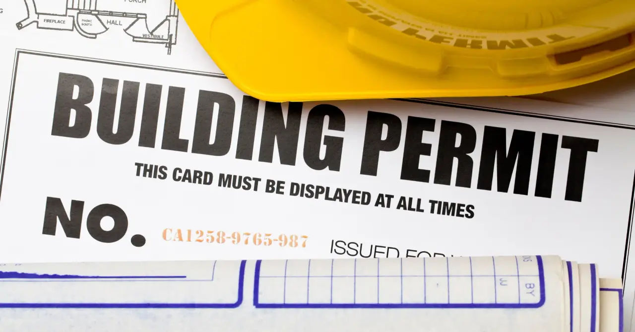 Close-up of an official building permit document for construction