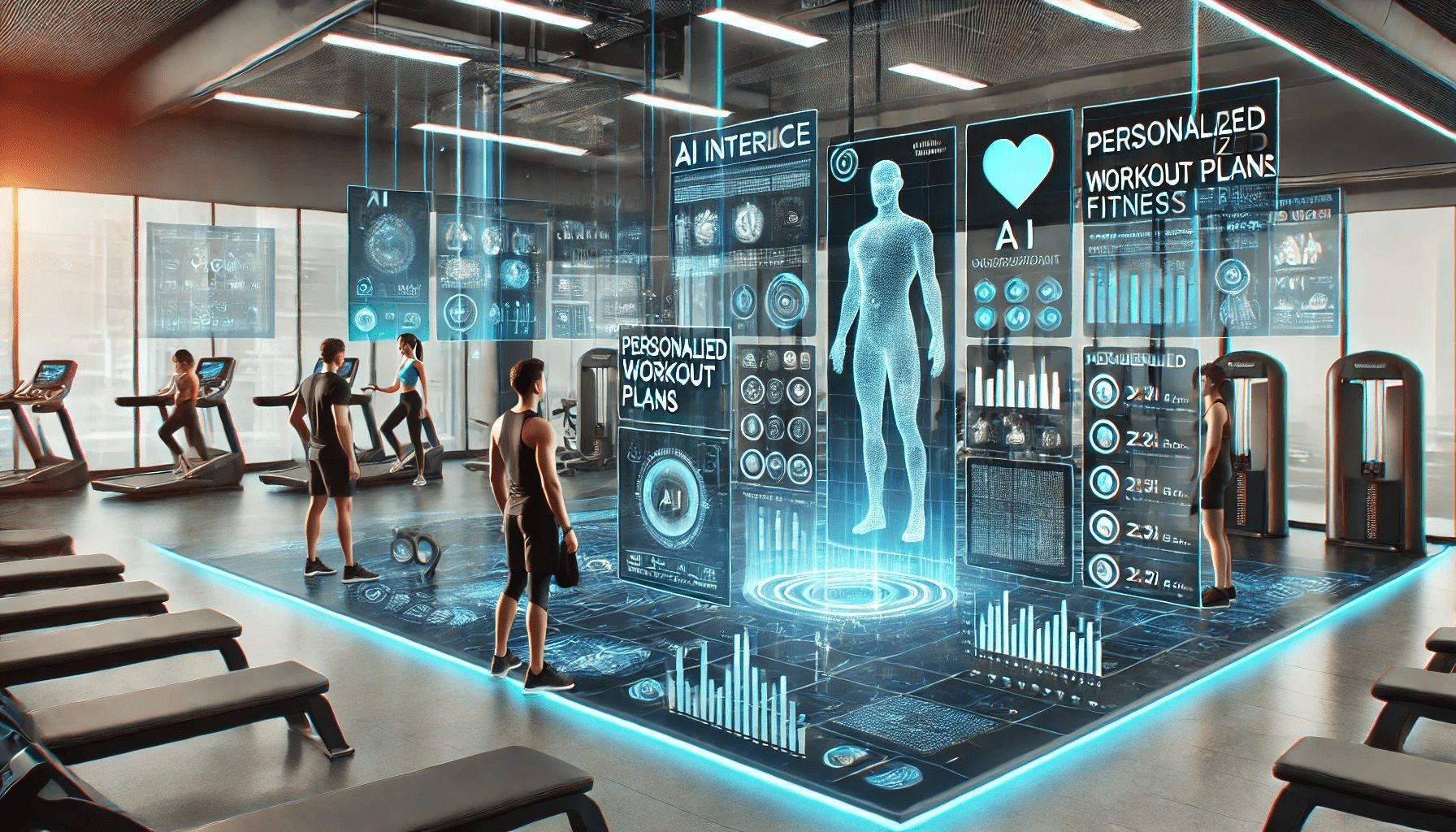 A modern fitness center with integrated technology, smart equipment, and an open, airy design.