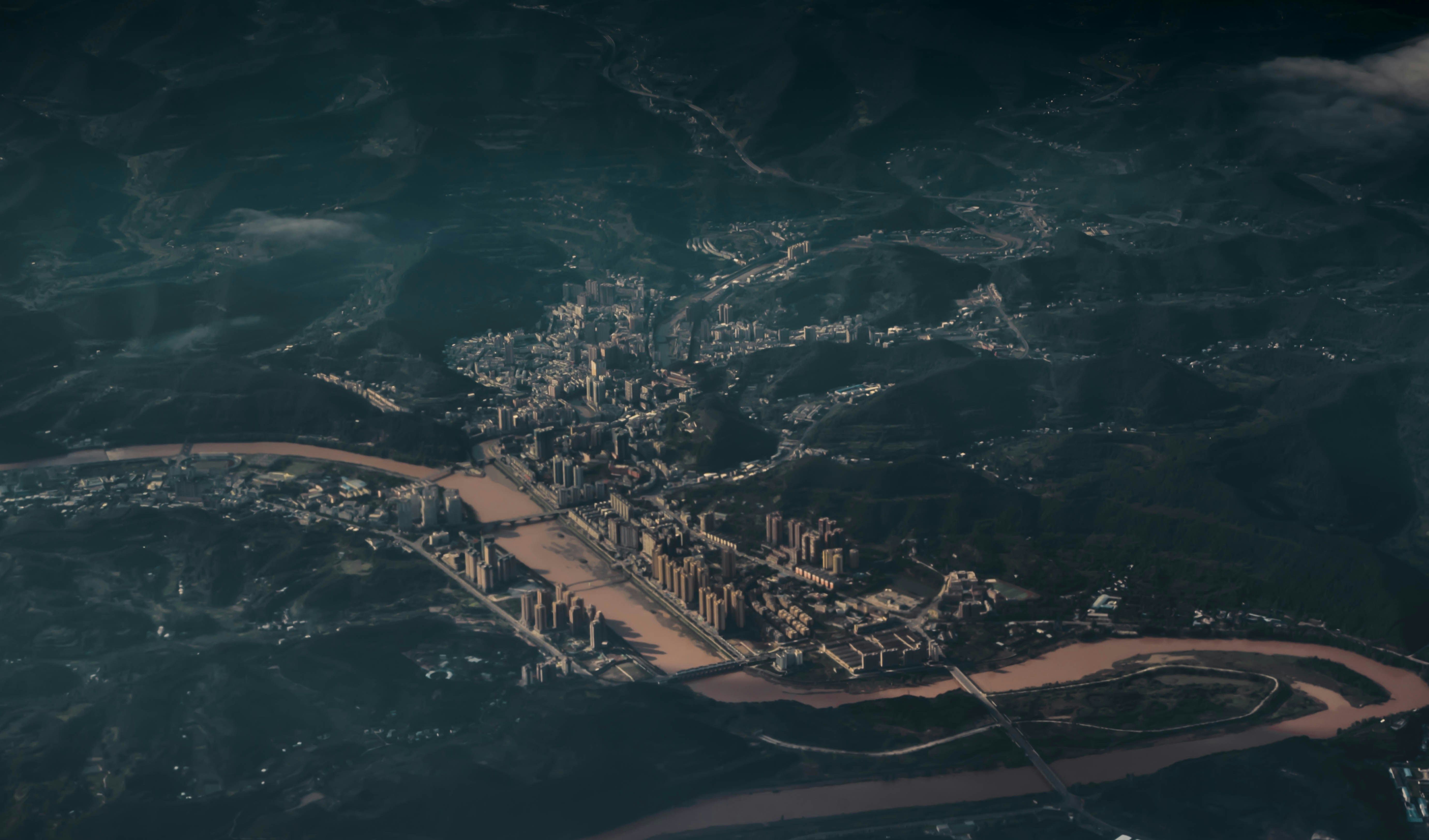 aerial view of city during night time