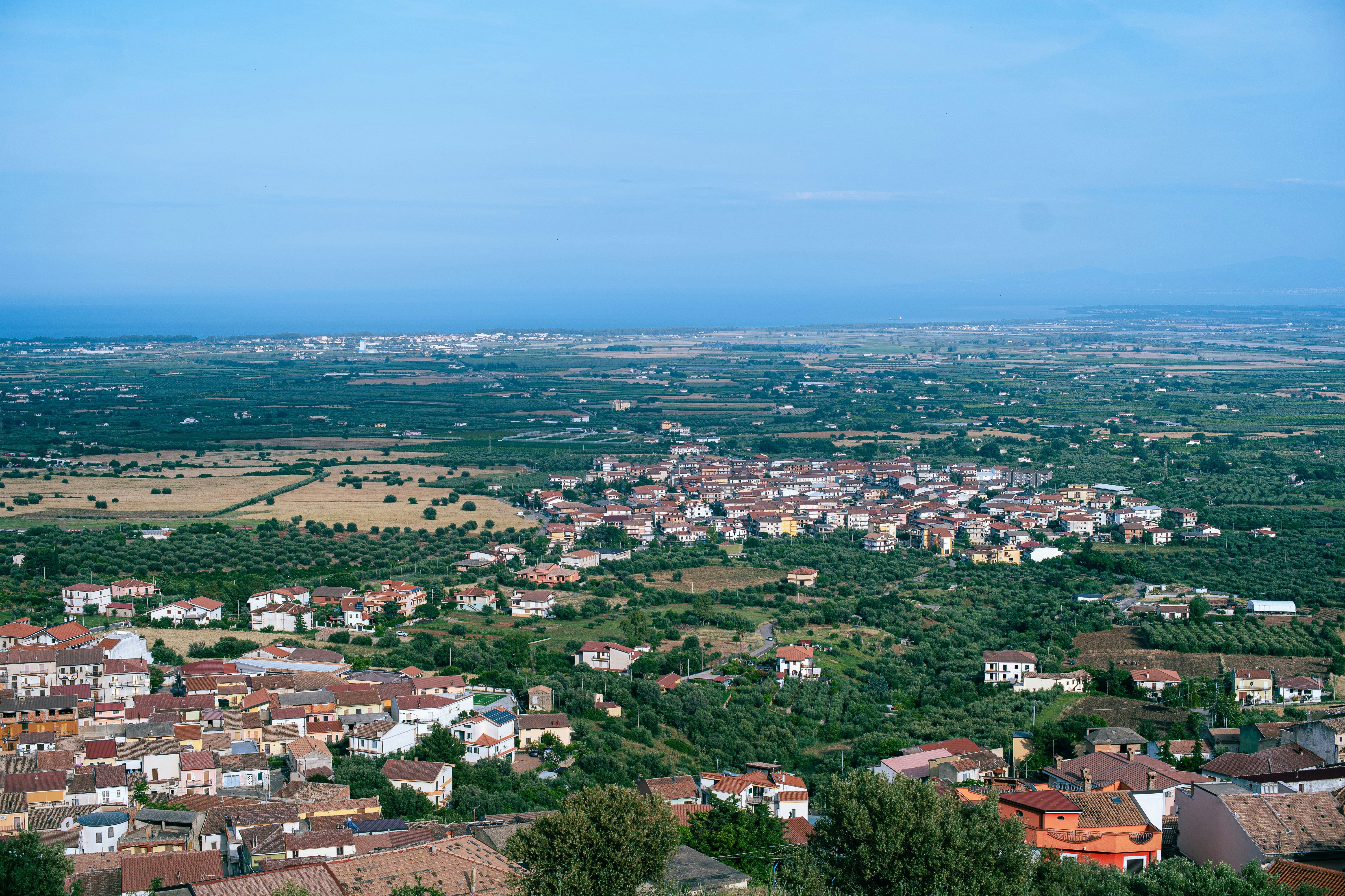 a view of a small town from a hill
