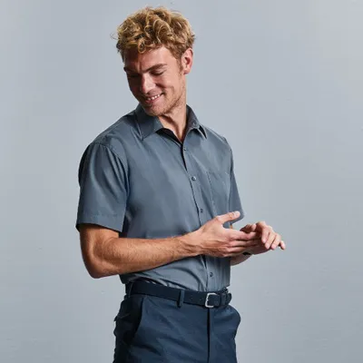 Russell Collection Men's Short Sleeve Polycotton Easy Care Poplin Shirt