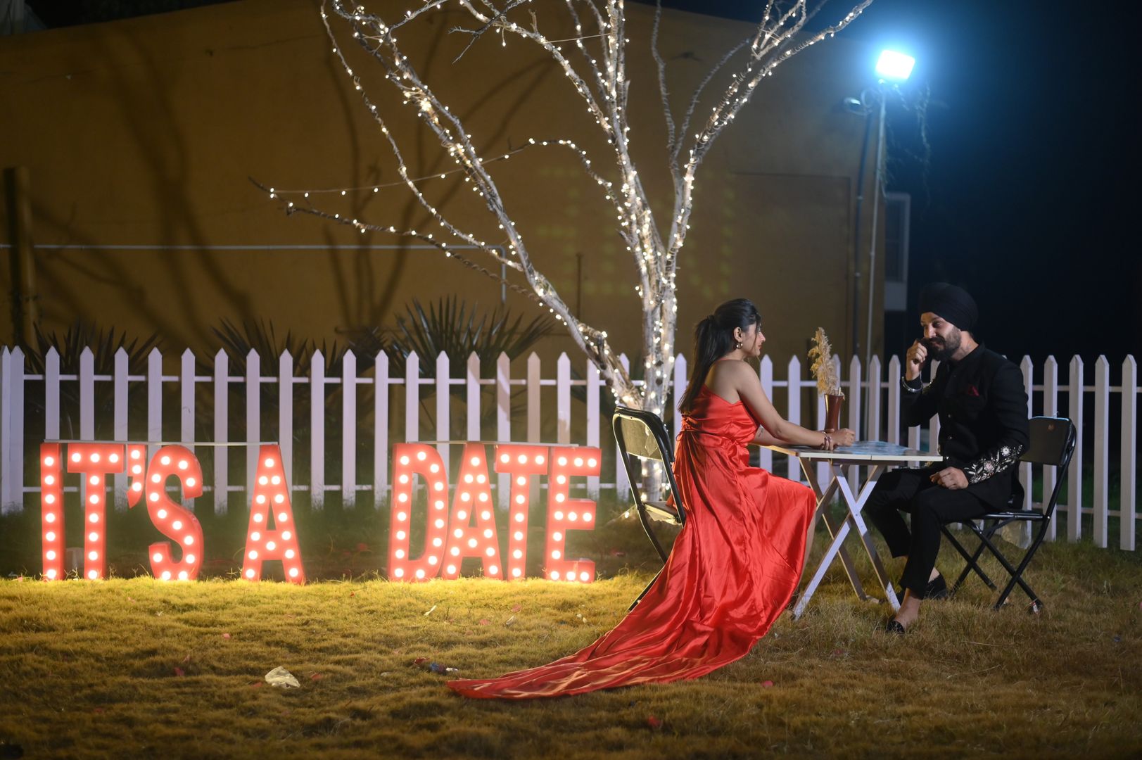 Date Night romantic photography set at Pixxel City Nagpur - Intimate setup with canopy and fairy lights for couples photoshoots in Nagpur's premium studio