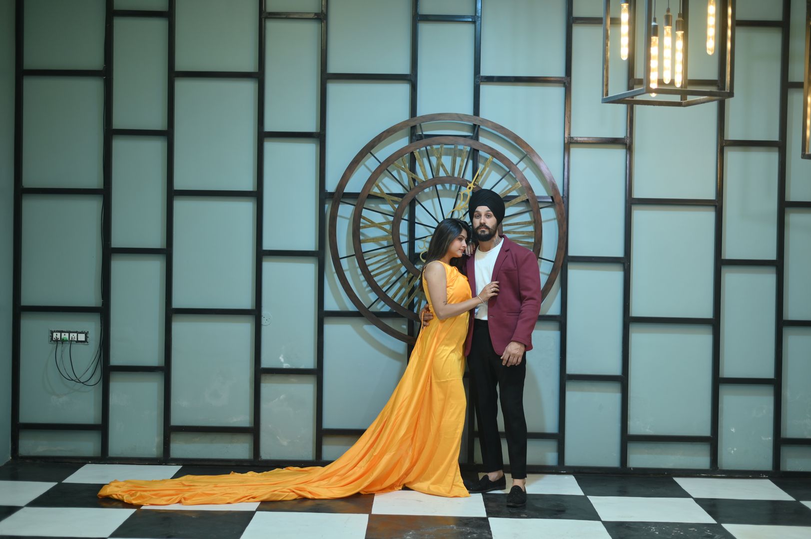 Melody Piano music themed photoshoot set with grand piano and vintage clock for sophisticated portrait sessions located in Nagpur SEDO
