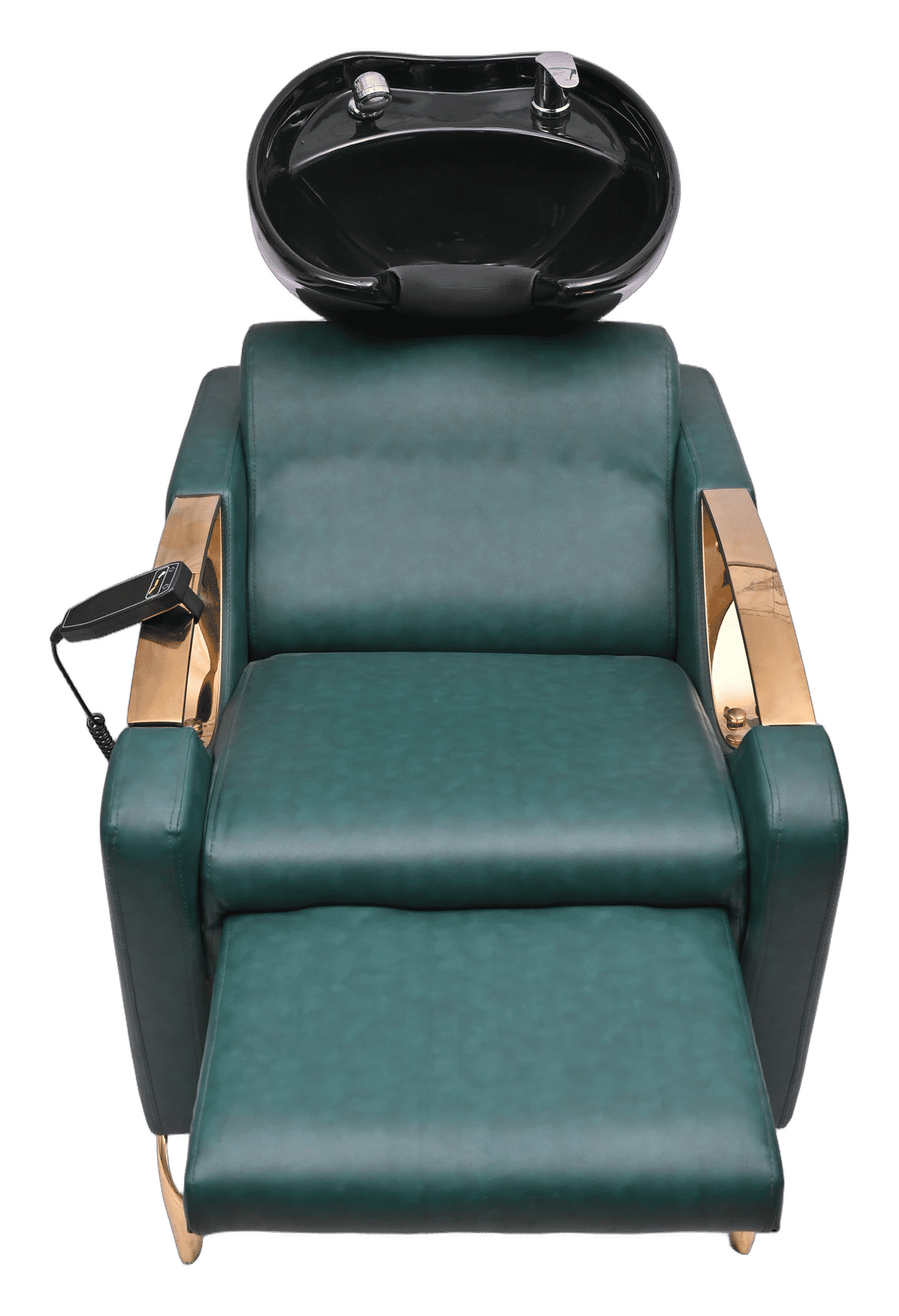 Luxury Emerald Green & Gold Salon Backwash Station with Electric Leg Rest — Hair Wash Stations by Salon Factory