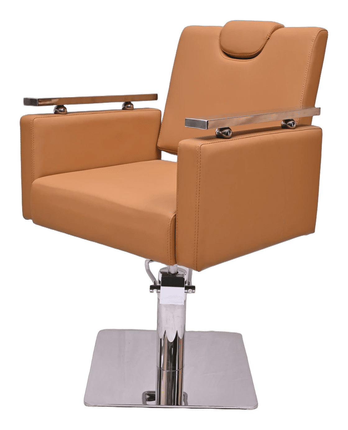 Modern Camel Tan Salon Styling Chair with Chrome Accents — Unisex Chairs by Salon Factory