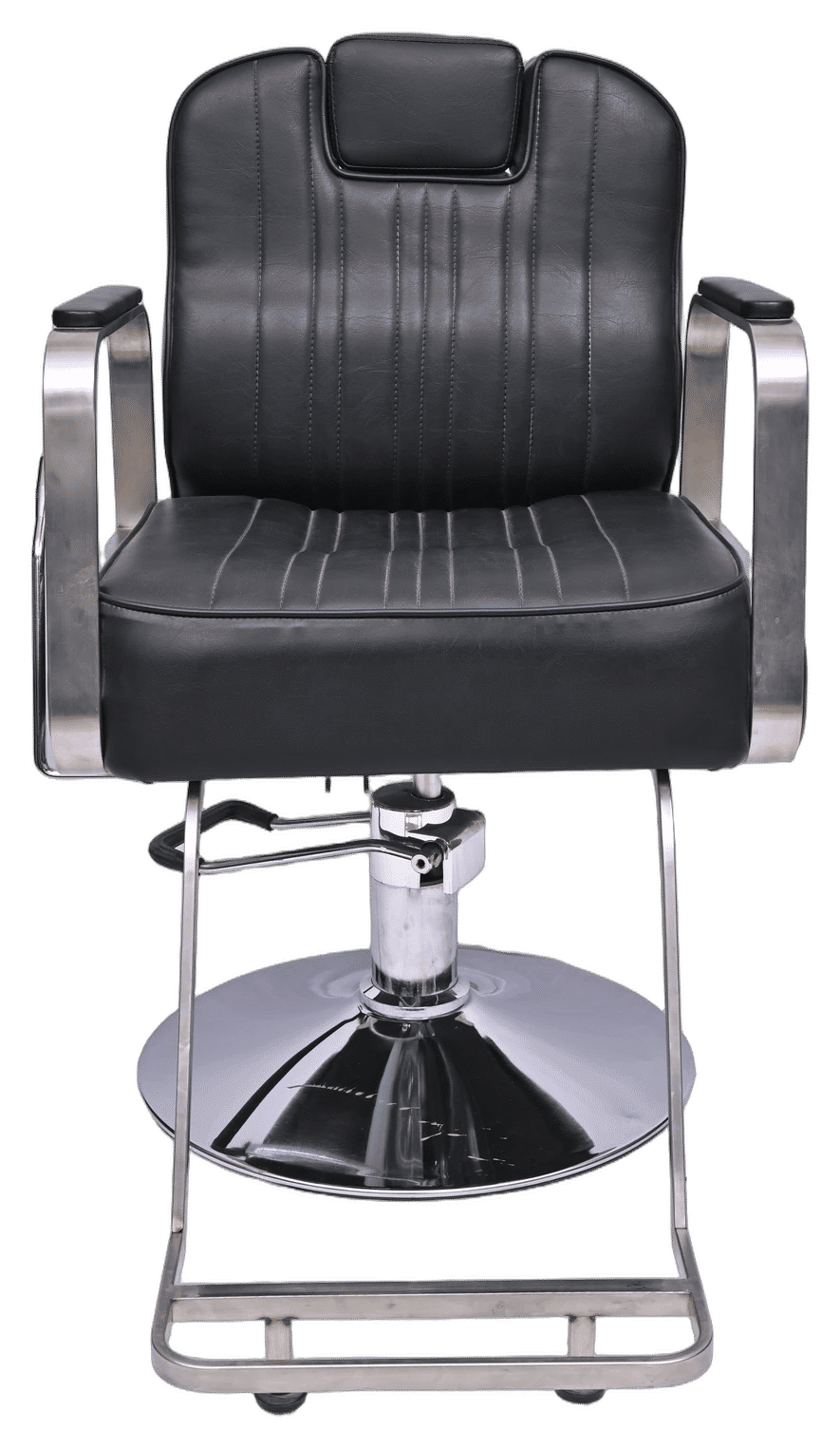 Professional Reclining Barber Chair in Black & Stainless Steel - View 3