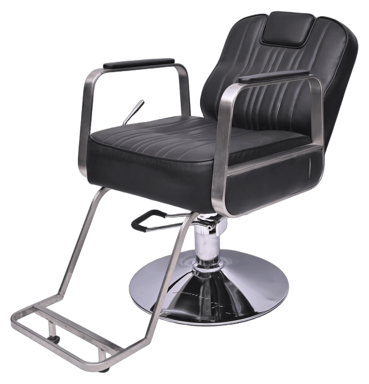 Professional Reclining Barber Chair in Black & Stainless Steel - View 2