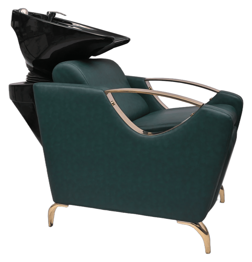 Luxury Emerald Green & Gold Salon Backwash Station with Electric Leg Rest - View 5