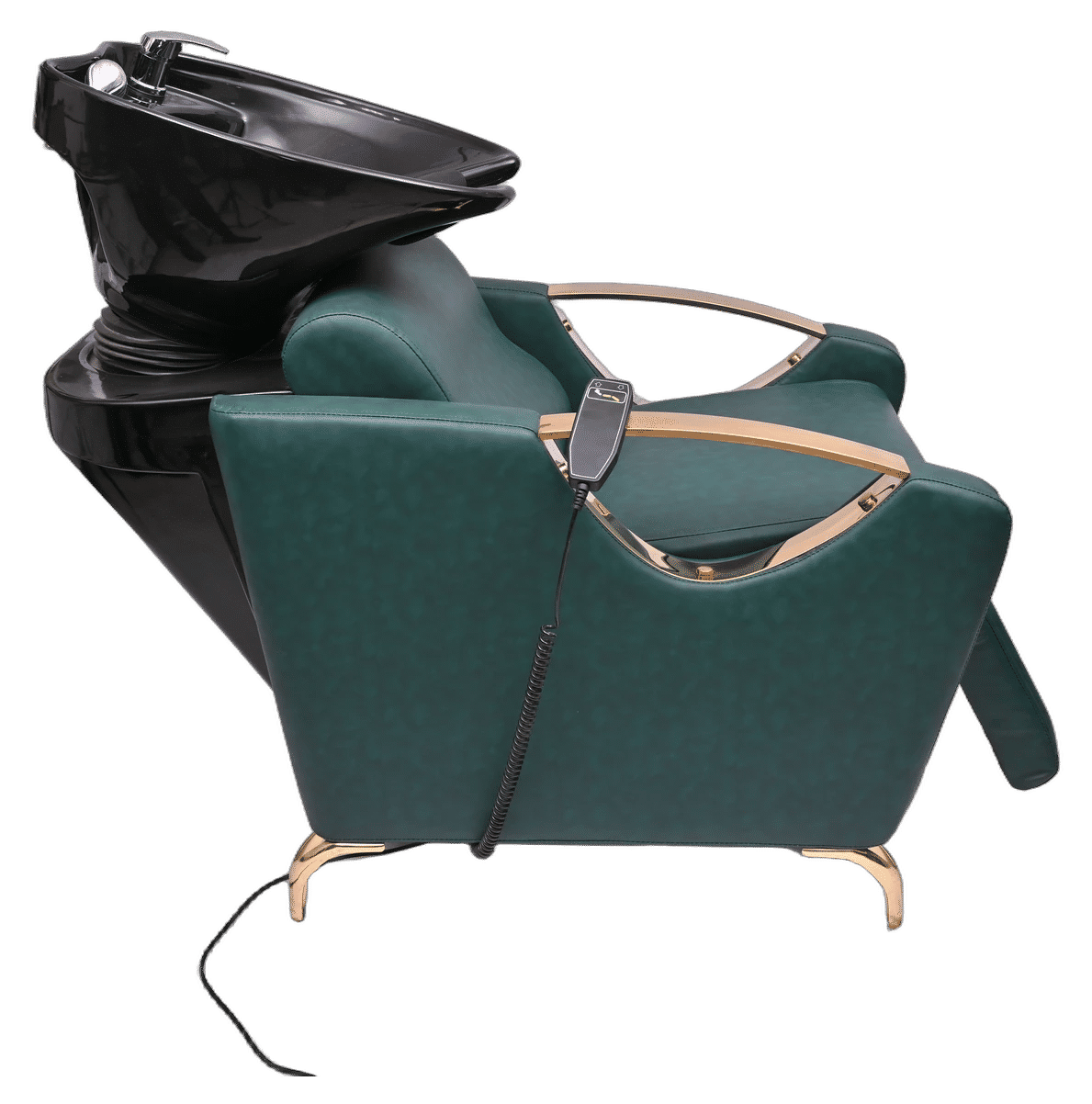 Luxury Emerald Green & Gold Salon Backwash Station with Electric Leg Rest - View 4