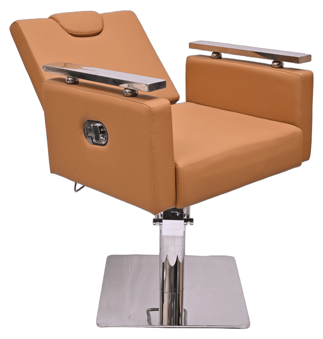 Modern Camel Tan Salon Styling Chair with Chrome Accents